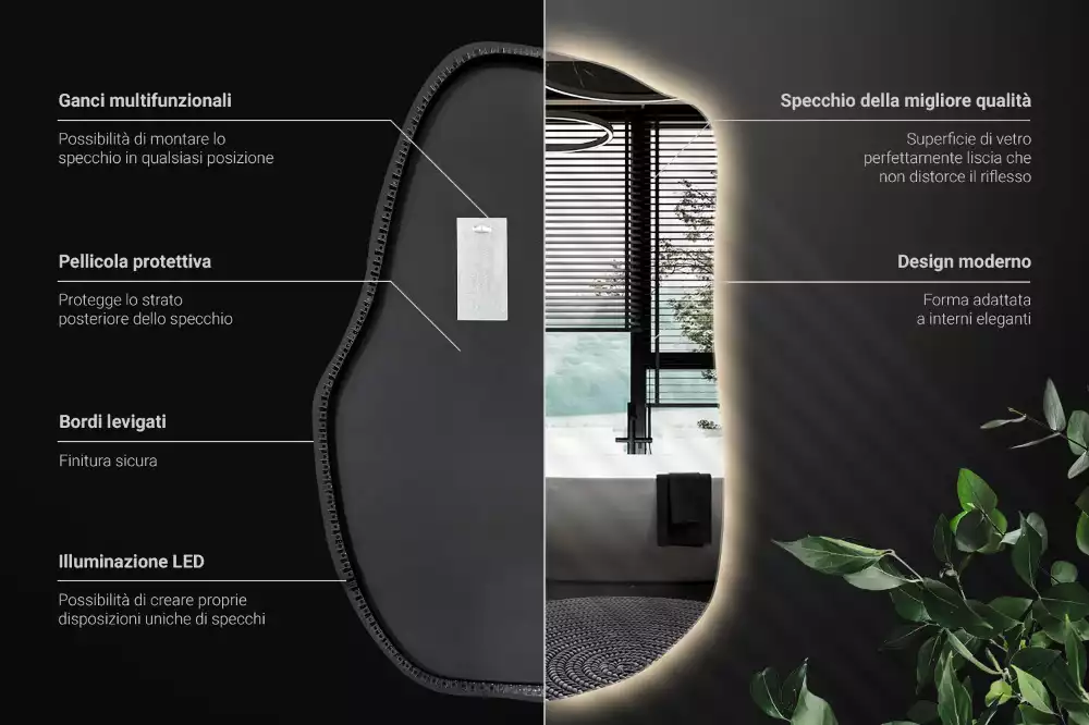 Miroir forme organique led décoratif
