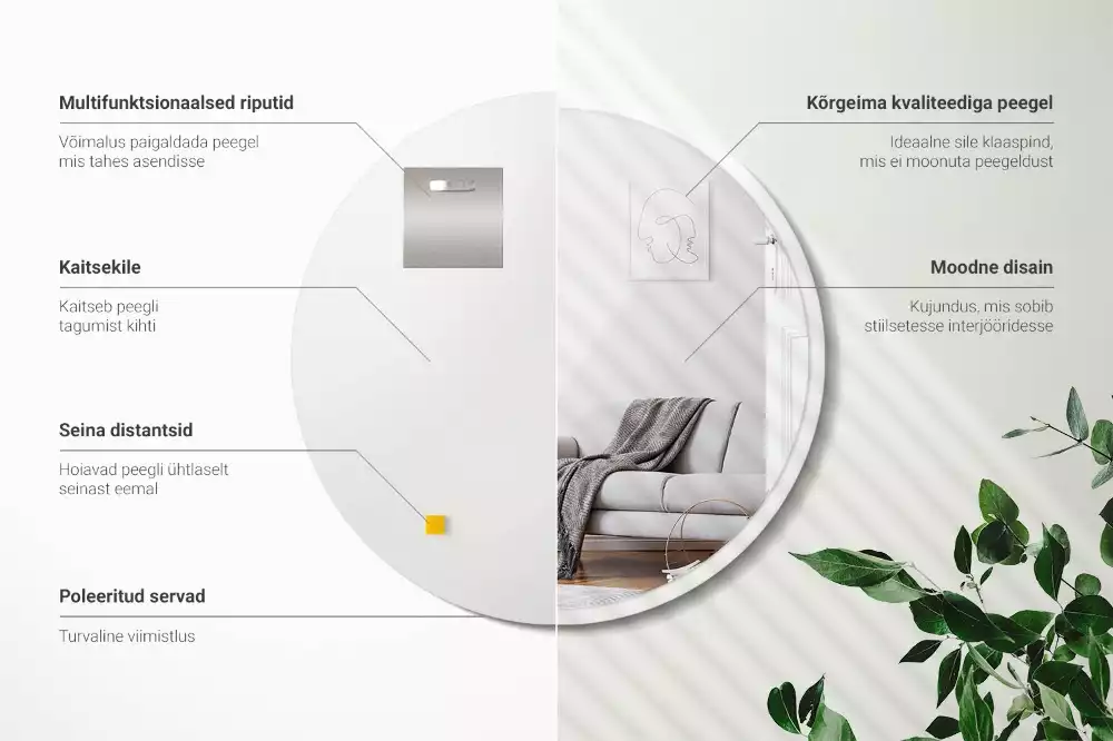 Miroir oval suspendu dans un cadre blanc