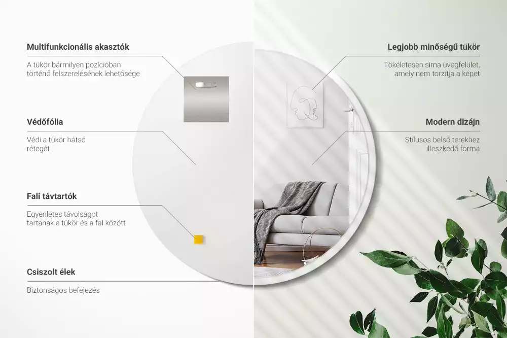 Miroir oval suspendu dans un cadre blanc