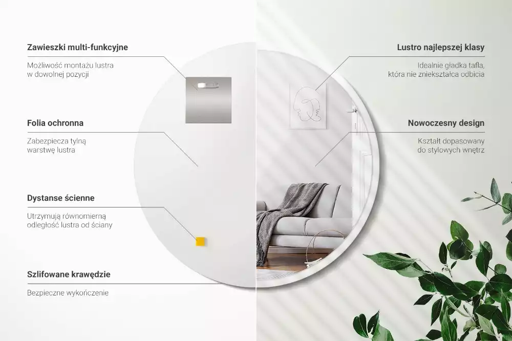 Miroir oval suspendu dans un cadre blanc