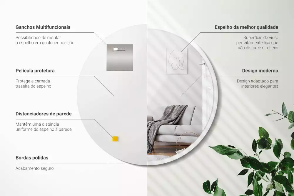 Miroir oval suspendu dans un cadre blanc