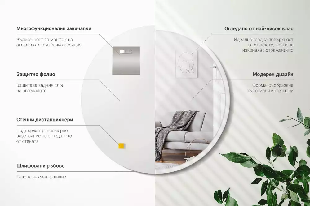 Miroir oval suspendu dans un cadre blanc