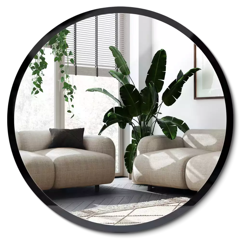 Miroir oval mur dans un cadre noir