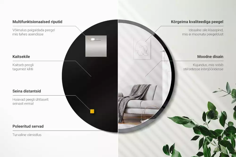 Miroir oval mur dans un cadre noir