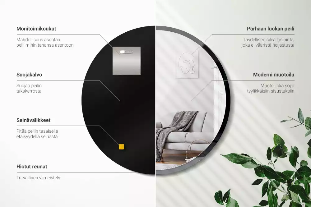 Miroir oval mur dans un cadre noir