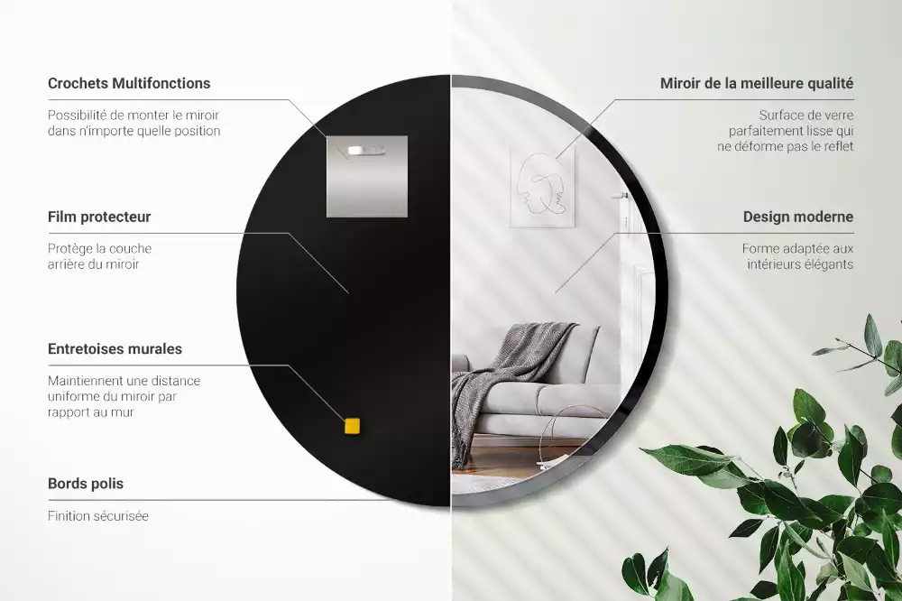 Miroir oval mur dans un cadre noir