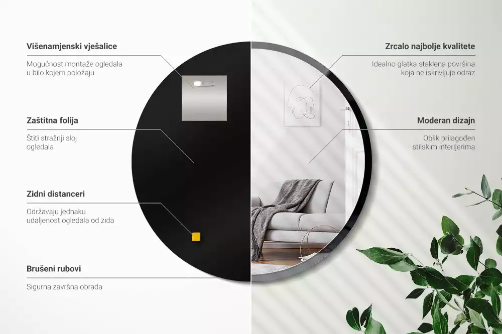 Miroir oval mur dans un cadre noir