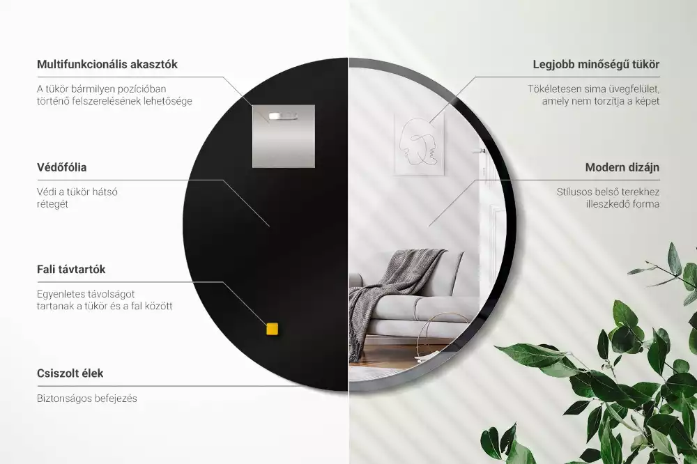 Miroir oval mur dans un cadre noir