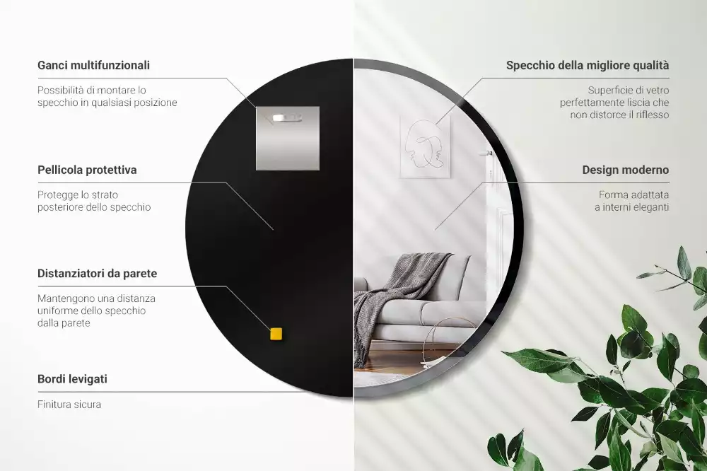 Miroir oval mur dans un cadre noir