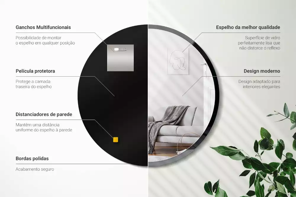 Miroir oval mur dans un cadre noir