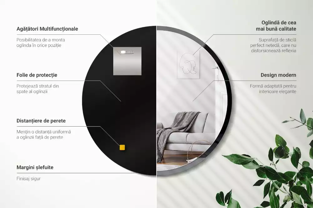 Miroir oval mur dans un cadre noir