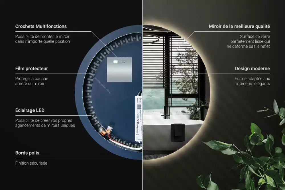 Miroir ovale moderne avec rétroéclairage LED