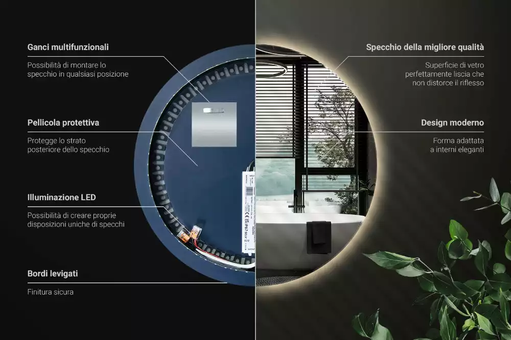 Miroir ovale moderne avec rétroéclairage LED