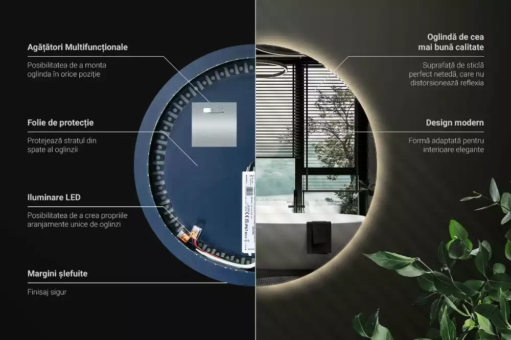 Miroir ovale moderne avec rétroéclairage LED