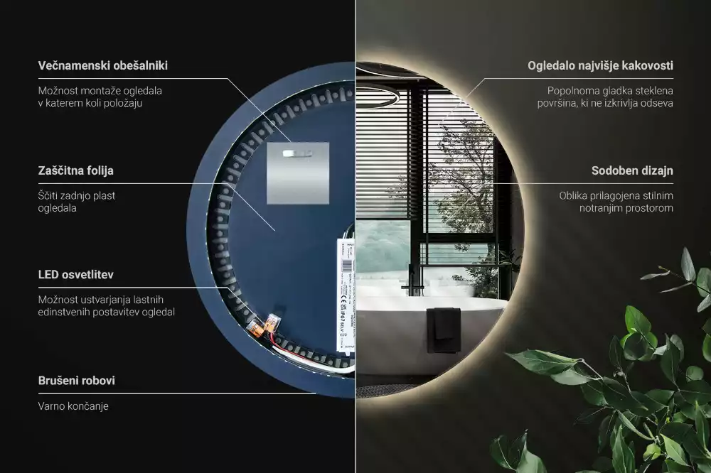 Miroir ovale moderne avec rétroéclairage LED