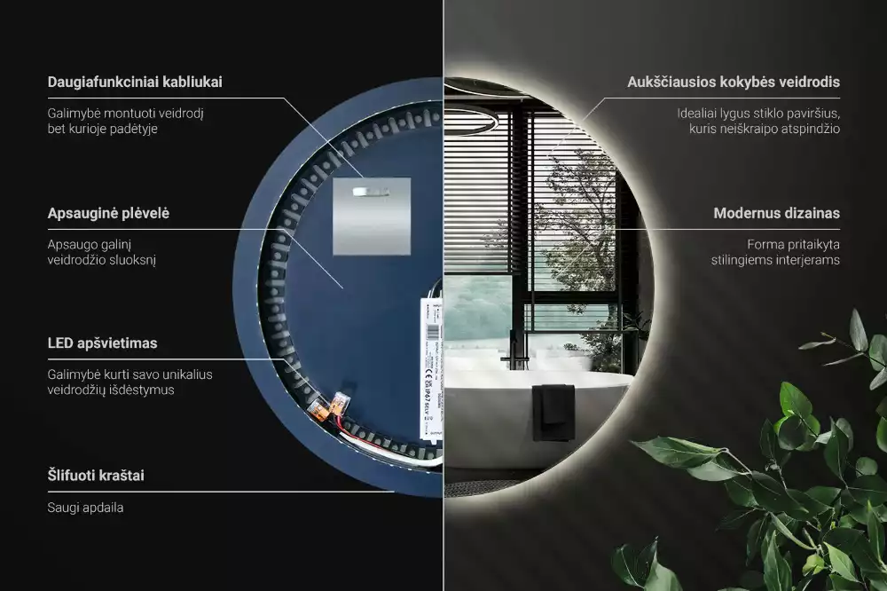 Miroir ovale moderne avec rétroéclairage LED