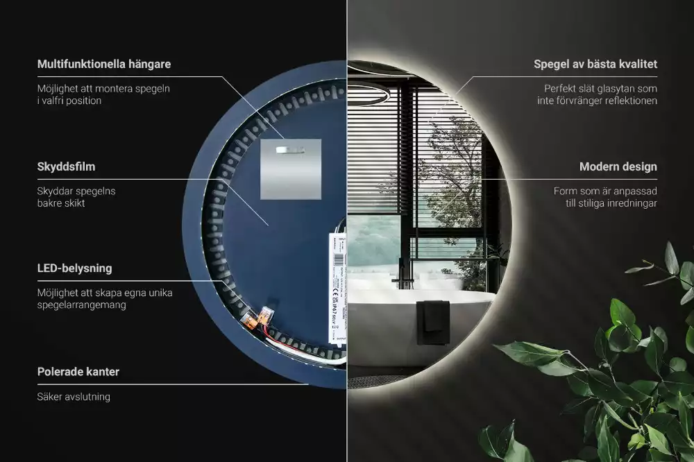 Miroir ovale moderne avec rétroéclairage LED