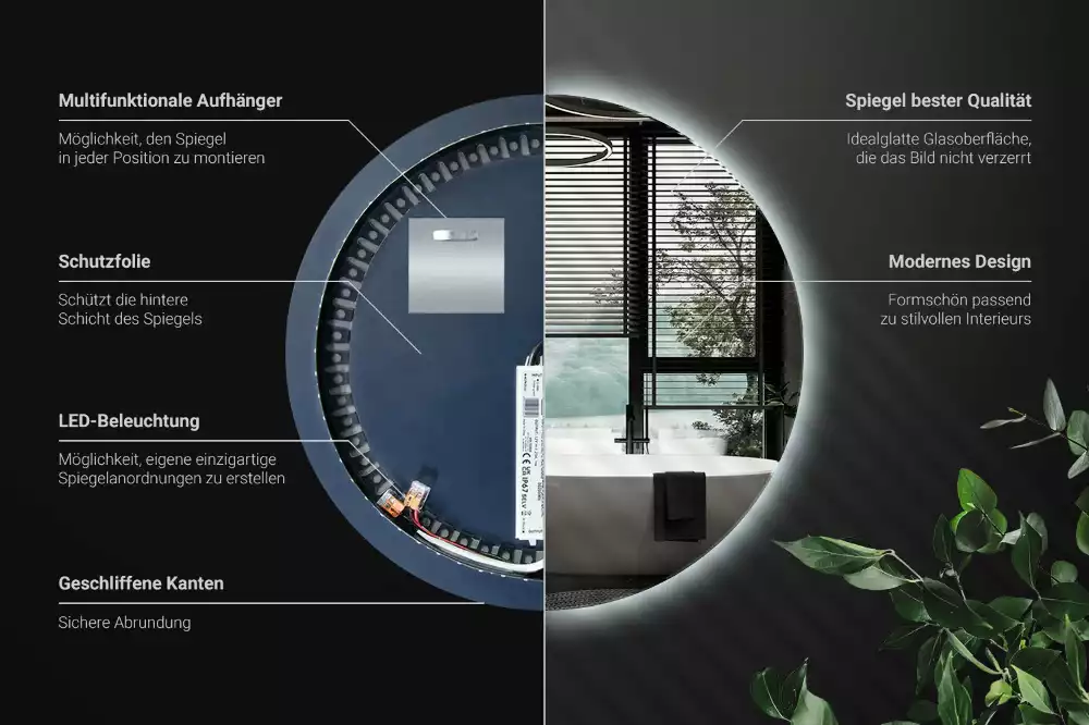 Miroir ovale moderne avec rétroéclairage LED