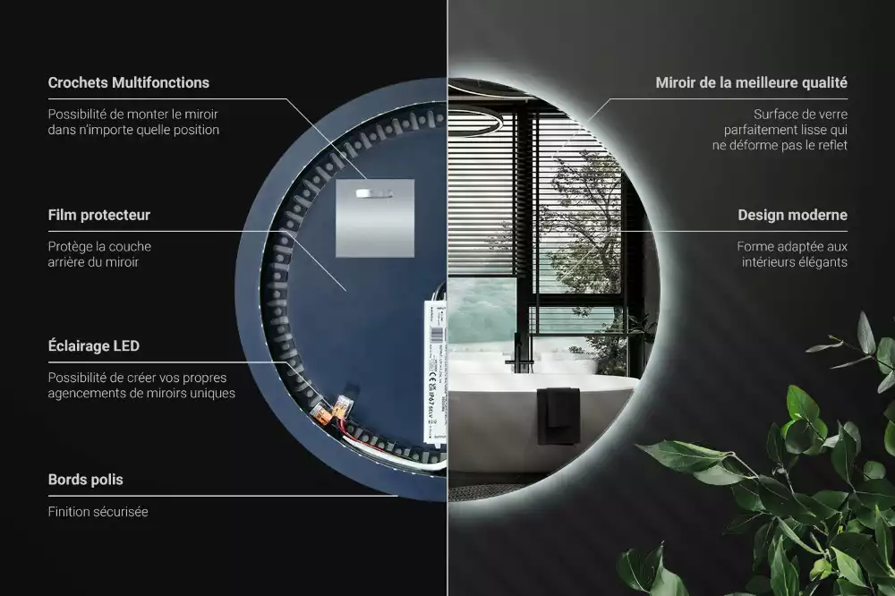 Miroir ovale moderne avec rétroéclairage LED