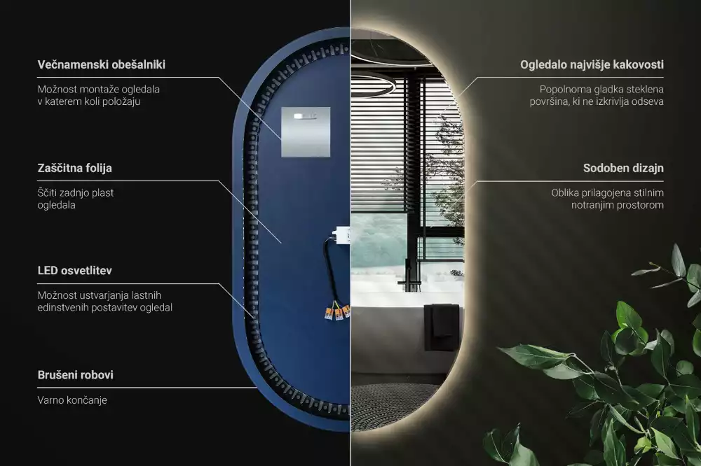 Miroir ovale led tenture décorative