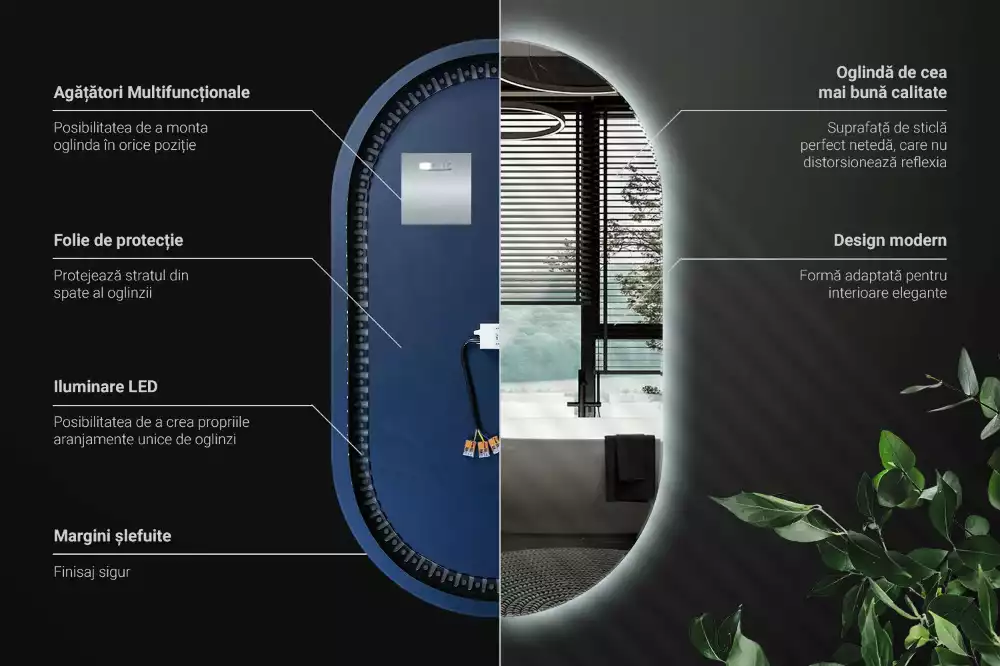 Miroir ovale led tenture décorative