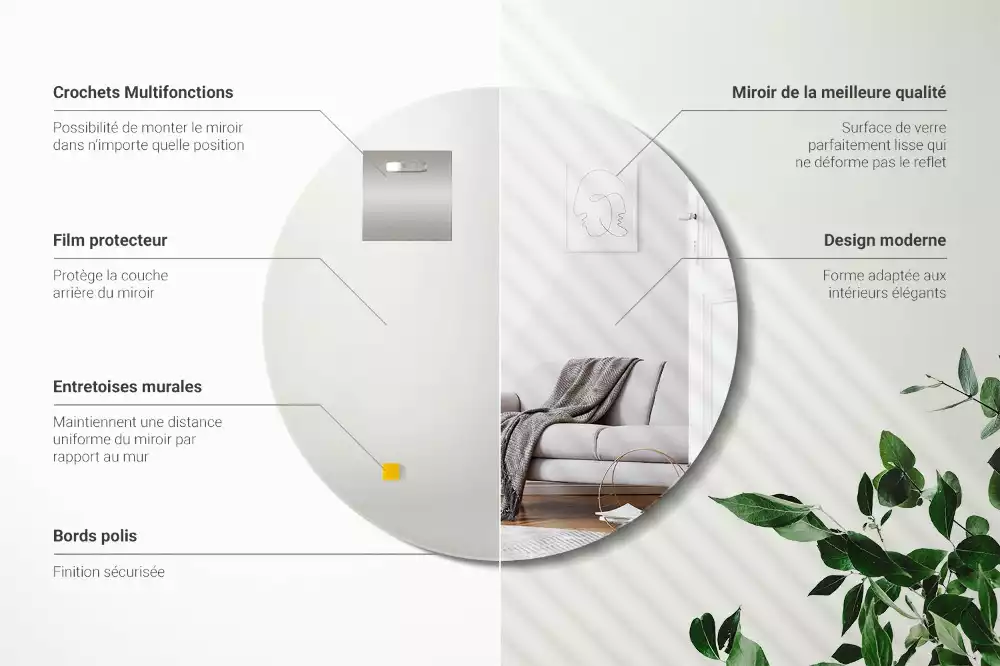 Miroir ovale mur sans cadre