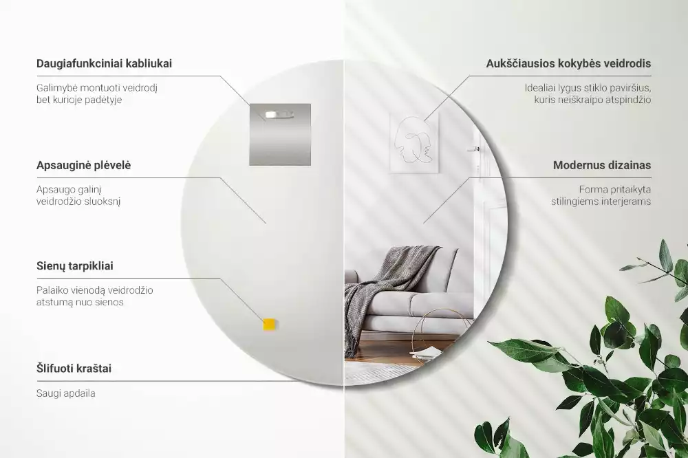 Miroir ovale mur sans cadre