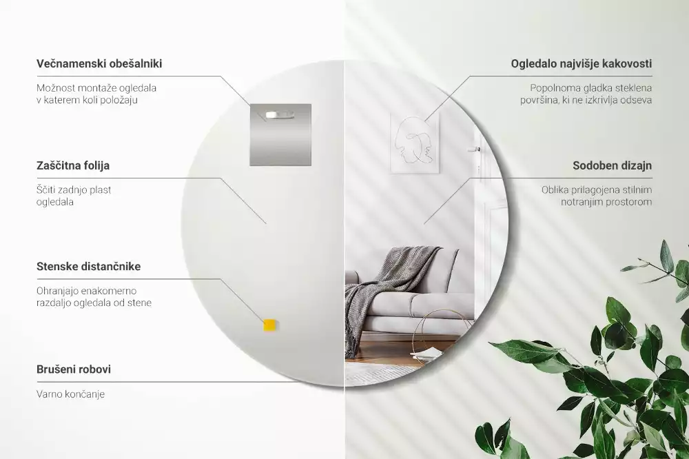 Miroir ovale mur sans cadre