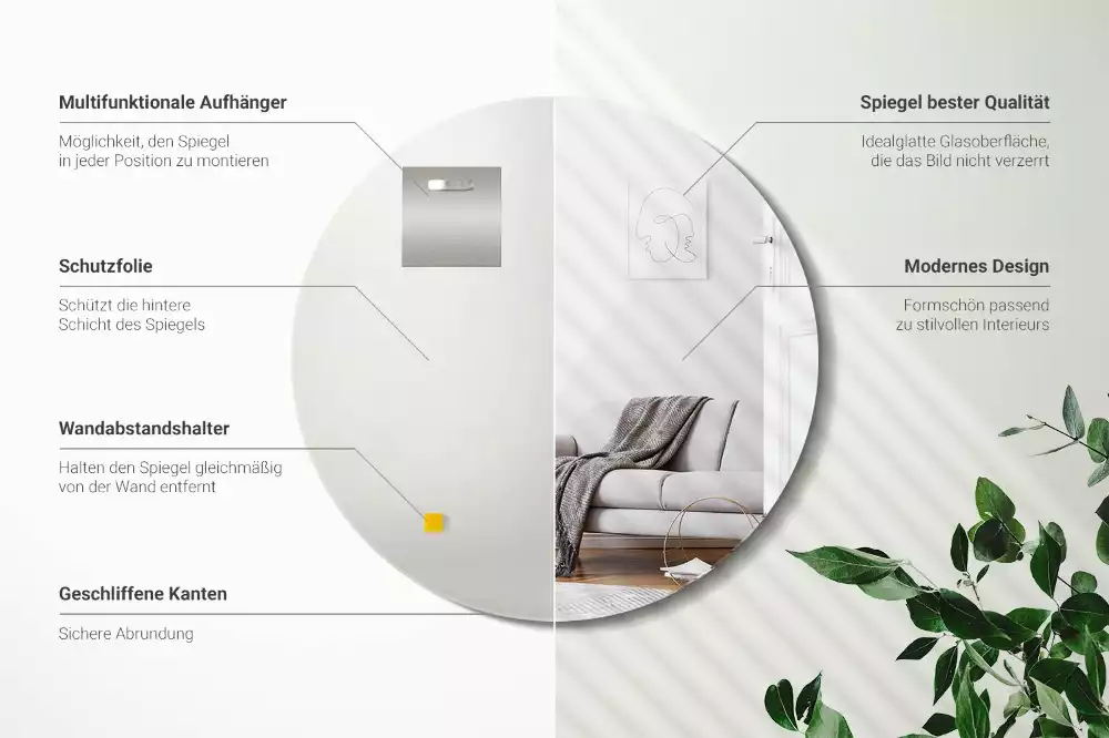 Miroir ovale mur sans cadre