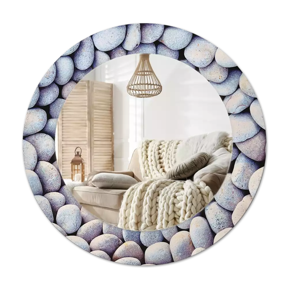 Miroir rond cadre avec impression Galets marins en cercle