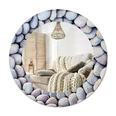 Miroir rond cadre avec impression Galets marins en cercle