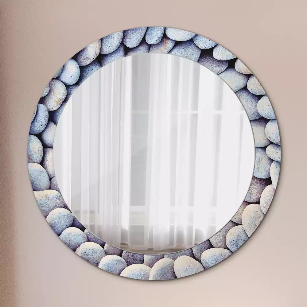 Miroir rond cadre avec impression Galets marins en cercle