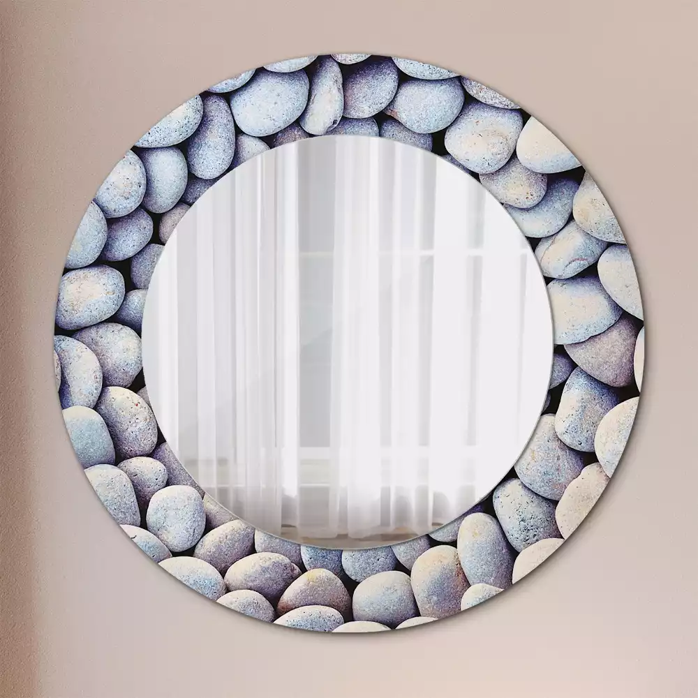 Miroir rond cadre avec impression Galets marins en cercle