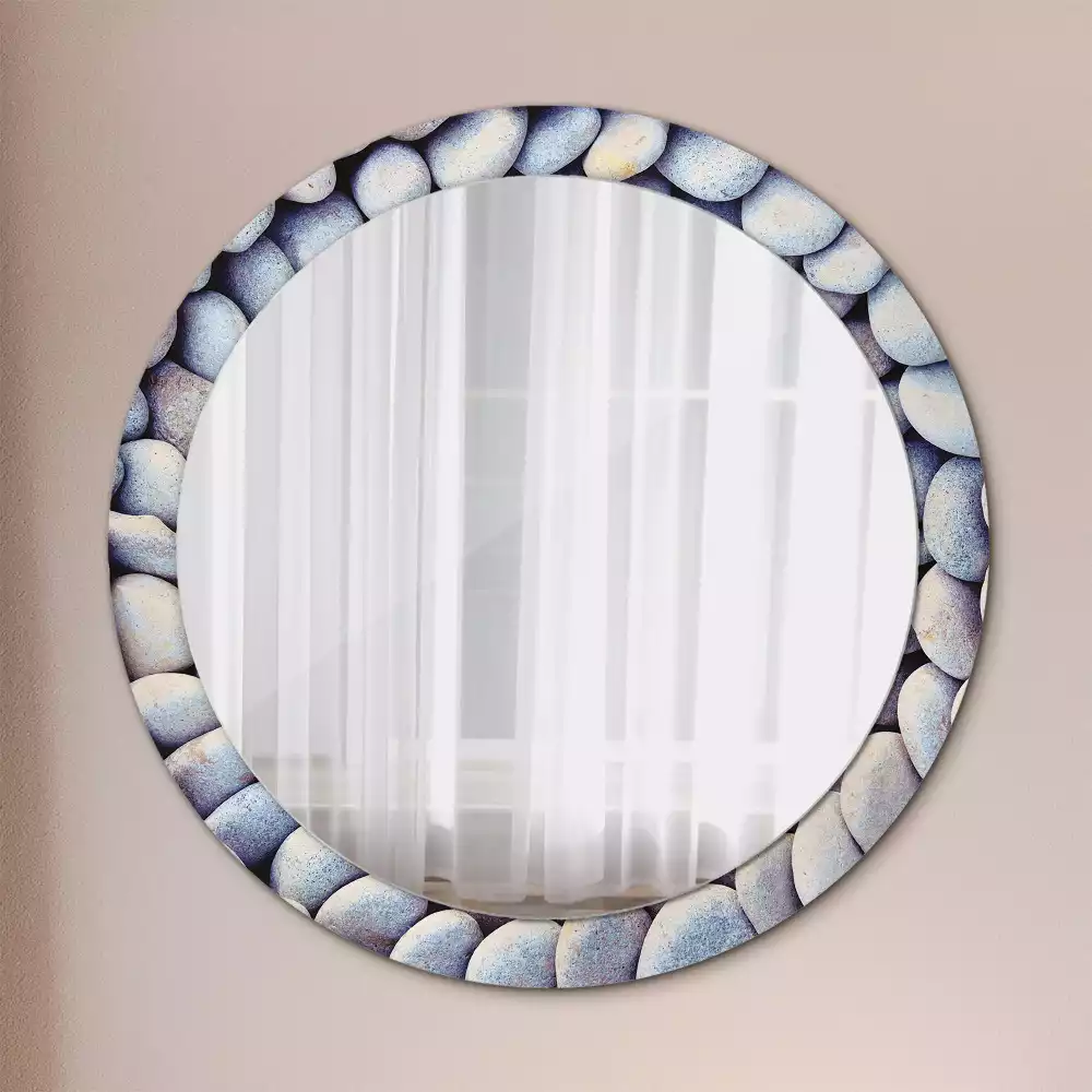 Miroir rond cadre avec impression Galets marins en cercle