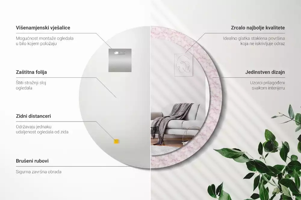 Miroir rond imprimé Pétales de fleurs