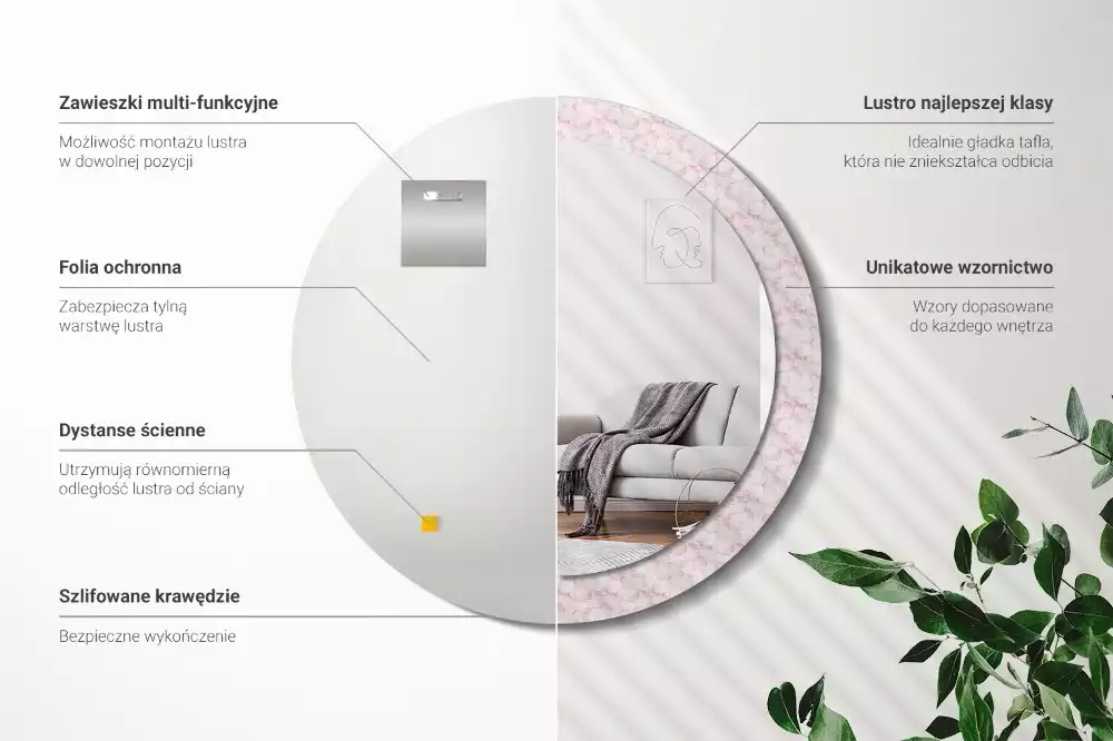 Miroir rond imprimé Pétales de fleurs