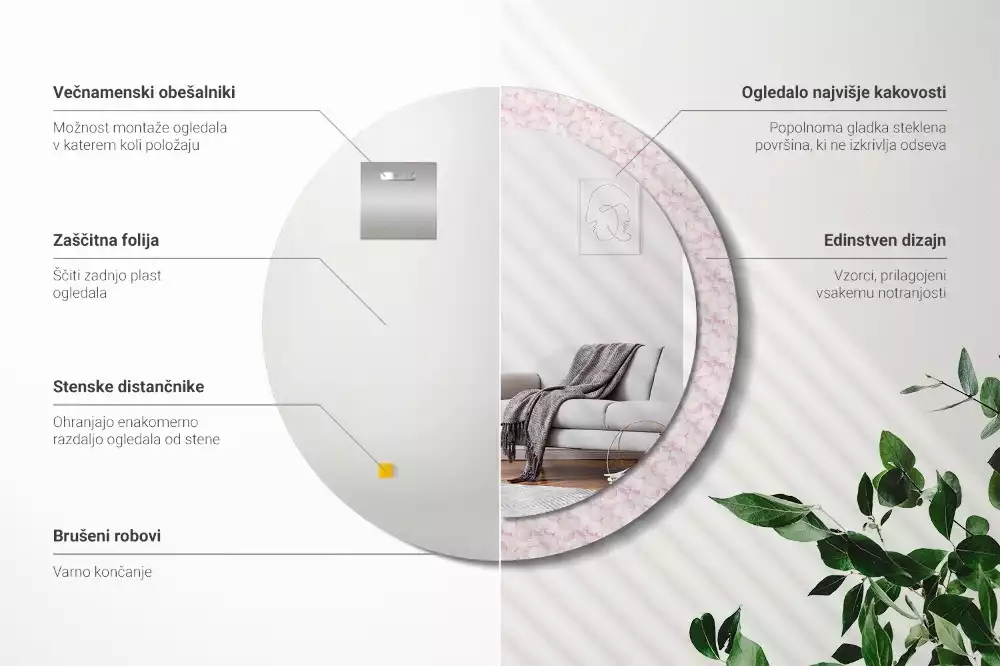 Miroir rond imprimé Pétales de fleurs