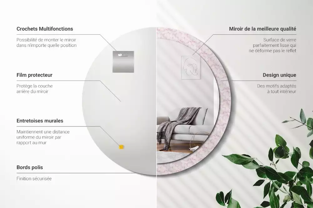 Miroir rond imprimé Pétales de fleurs