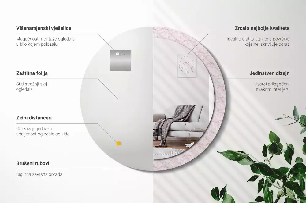 Miroir rond imprimé Pétales de fleurs