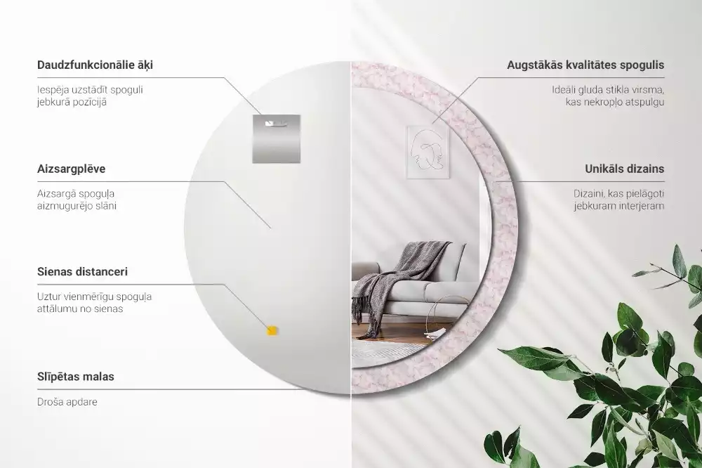 Miroir rond imprimé Pétales de fleurs