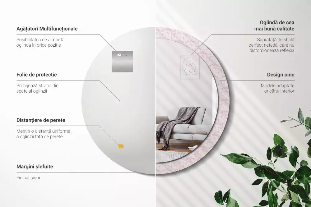 Miroir rond imprimé Pétales de fleurs