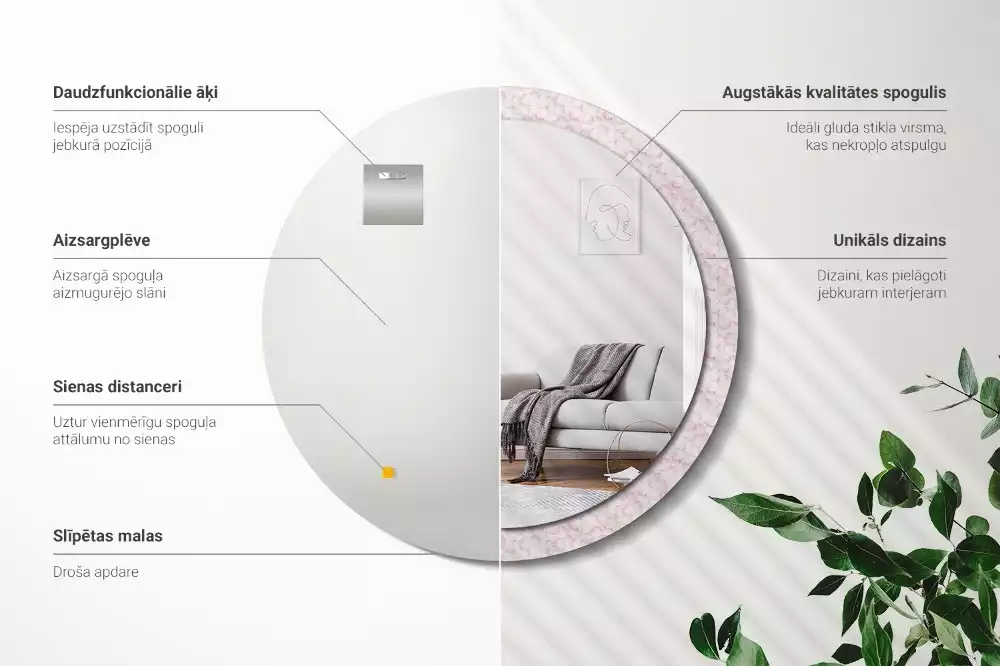 Miroir rond imprimé Pétales de fleurs