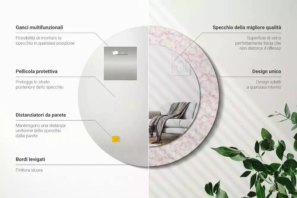 Miroir rond imprimé Pétales de fleurs
