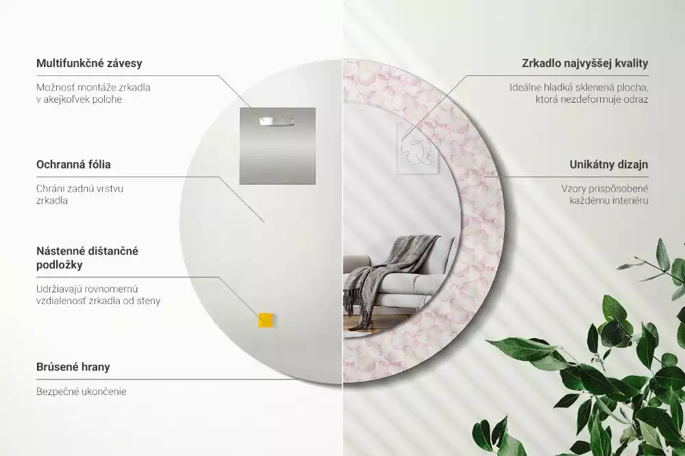 Miroir rond imprimé Pétales de fleurs