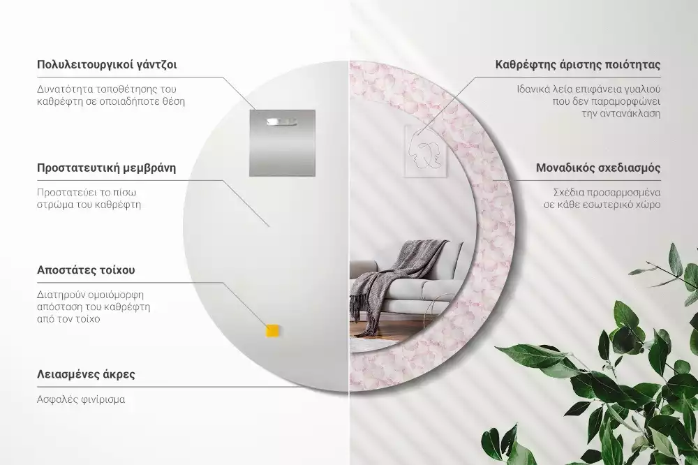 Miroir rond imprimé Pétales de fleurs