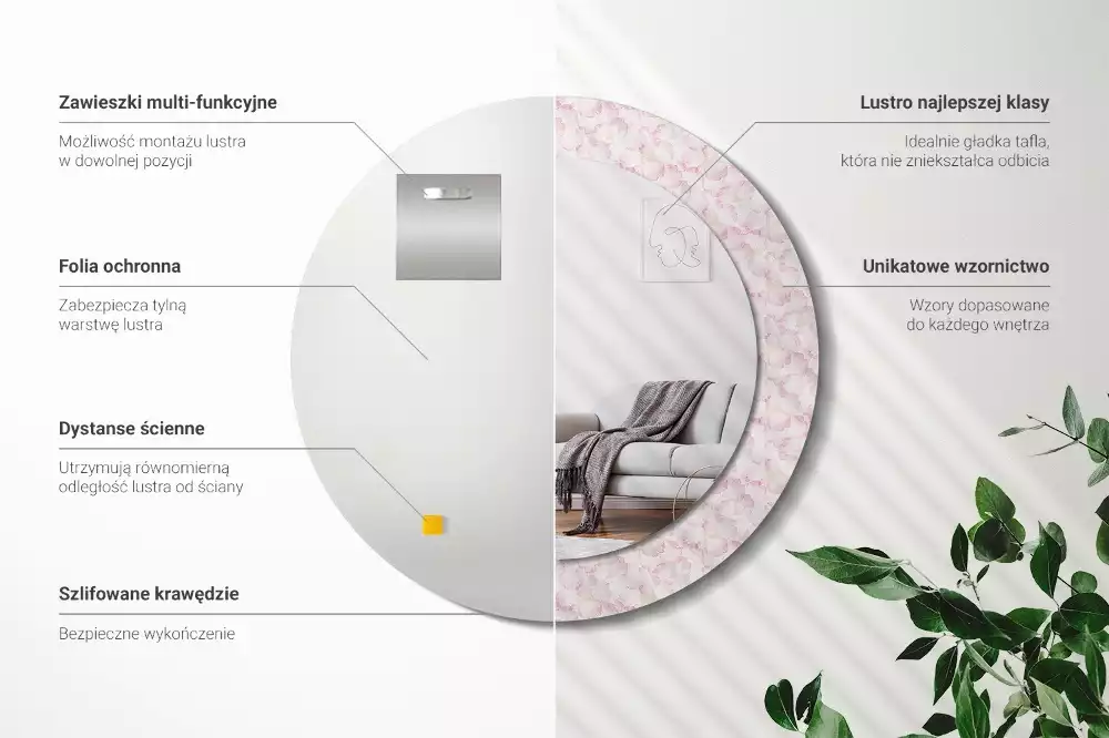 Miroir rond imprimé Pétales de fleurs