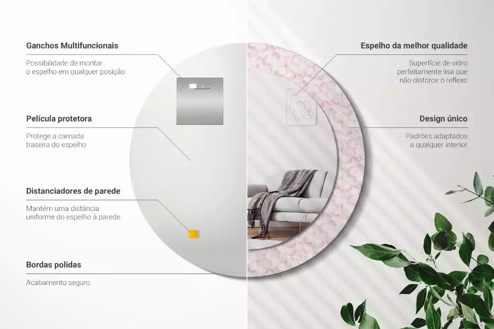 Miroir rond imprimé Pétales de fleurs