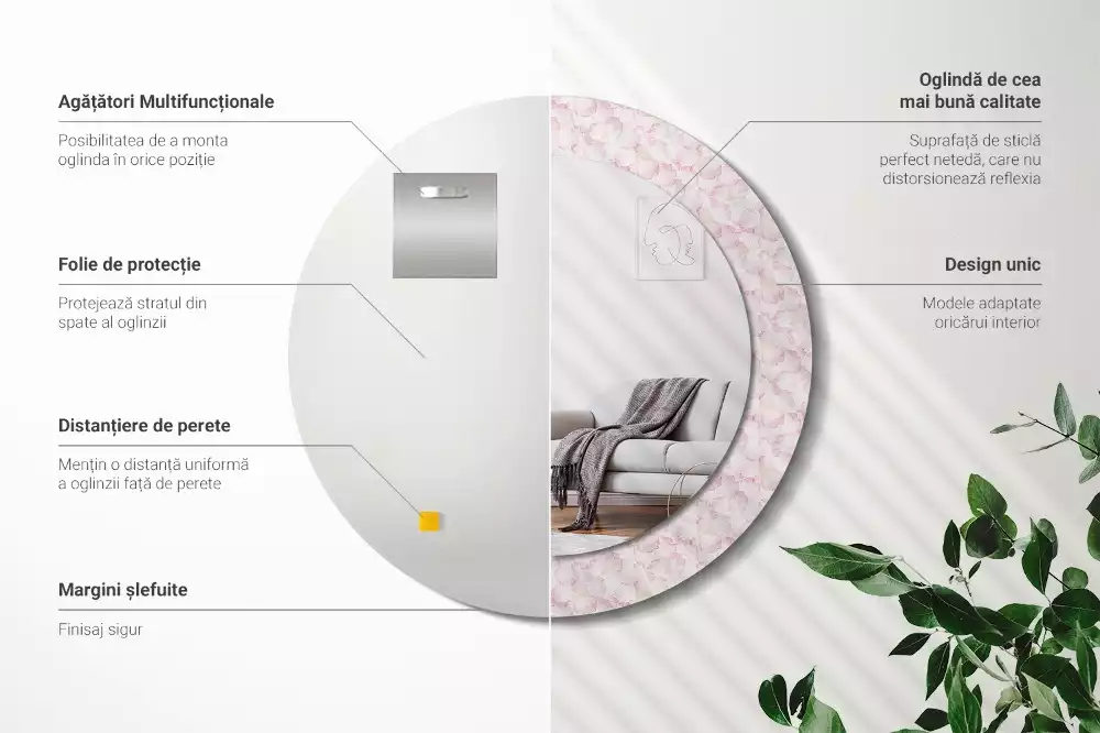 Miroir rond imprimé Pétales de fleurs