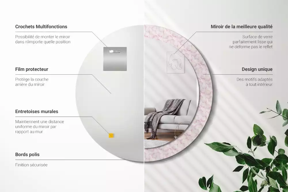 Miroir rond imprimé Pétales de fleurs