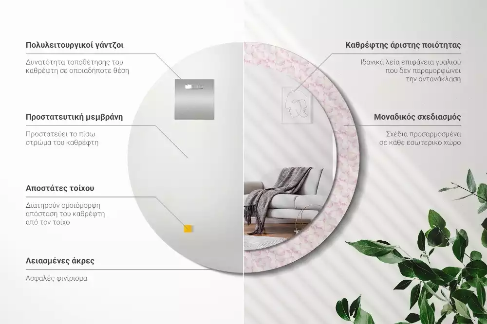 Miroir rond imprimé Pétales de fleurs